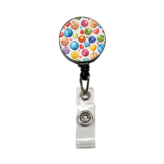 Yarn Knitting Crochet Balls Hearts Watercolor Retractable ID Key Card Name Tag Badge Holder with Clip