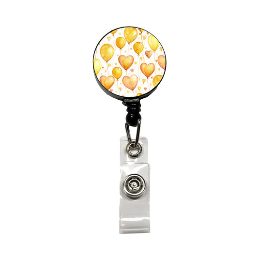 Yellow Balloons Hearts Watercolor Retractable ID Key Card Name Tag Badge Holder with Clip