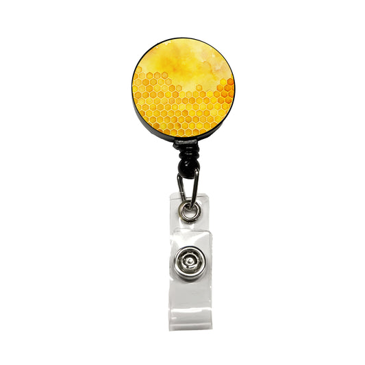 Yellow Honeycomb Background Watercolor Retractable ID Key Card Name Tag Badge Holder with Clip