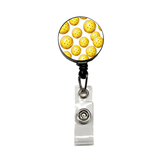Yellow Pickleballs Watercolor Retractable ID Key Card Name Tag Badge Holder with Clip