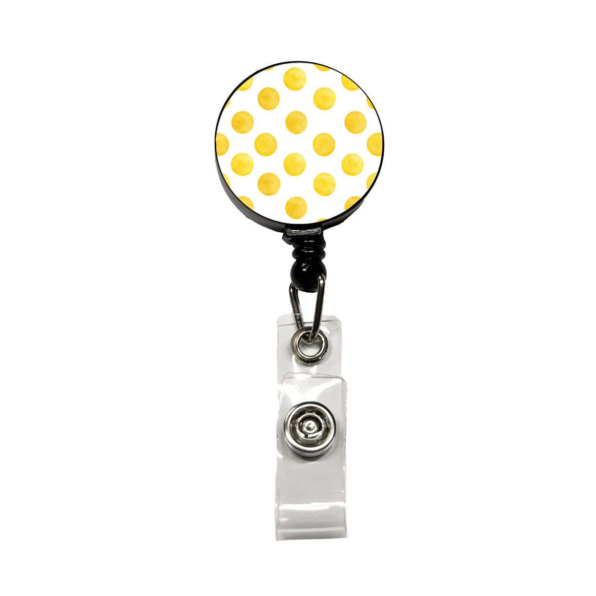 Yellow Polka Dots White Background Retractable ID Key Card Name Tag Badge Holder with Clip