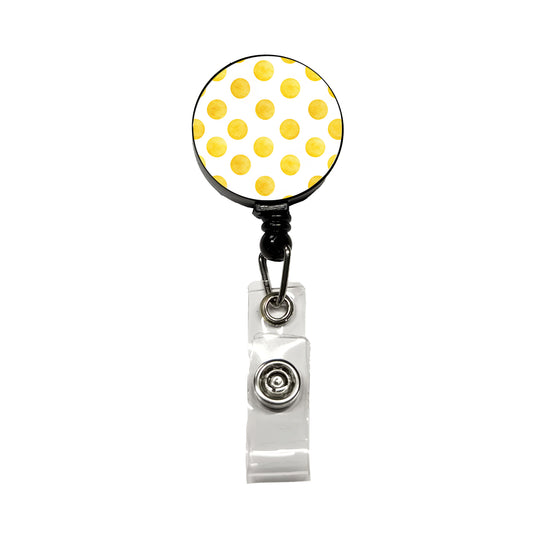 Yellow Polka Dots White Background Retractable ID Key Card Name Tag Badge Holder with Clip