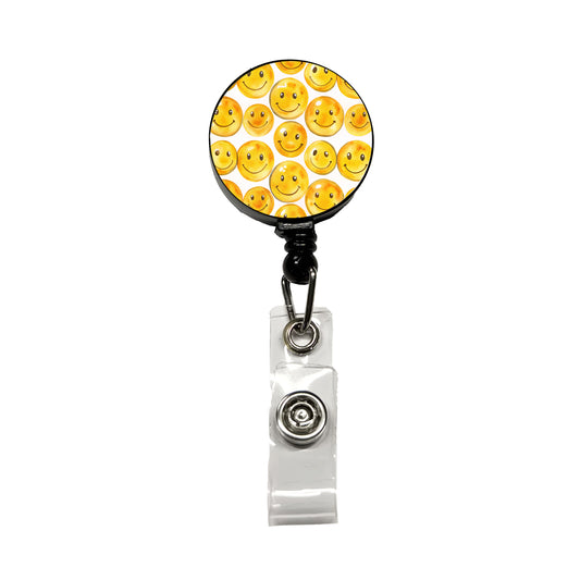 Yellow Smile Faces Watercolor Retractable ID Key Card Name Tag Badge Holder with Clip