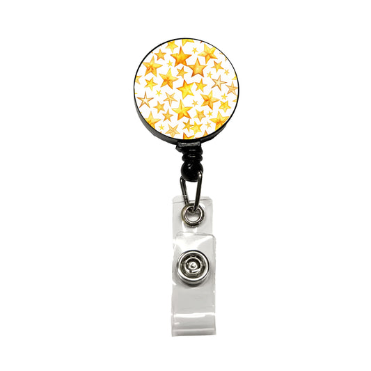 Yellow Stars Watercolor Retractable ID Key Card Name Tag Badge Holder with Clip