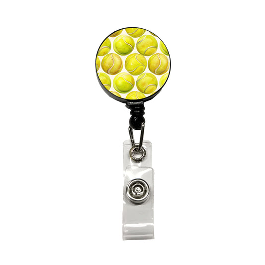 Yellow Tennis Balls Watercolor Retractable ID Key Card Name Tag Badge Holder with Clip