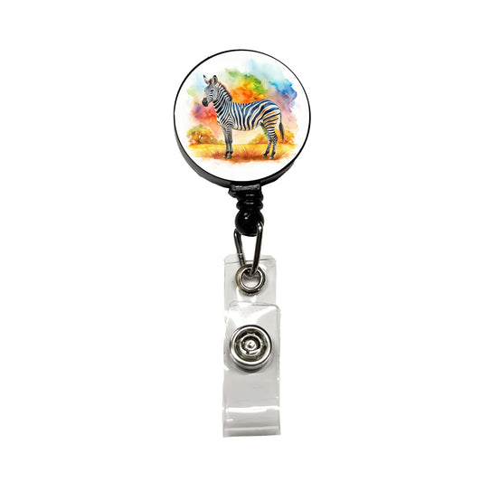 Zebra African Plain Watercolor Design Retractable ID Key Card Name Tag Badge Holder with Clip