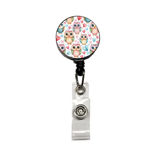 Adorable Owls And Hearts Retractable ID Key Card Name Tag Badge Holder with Clip