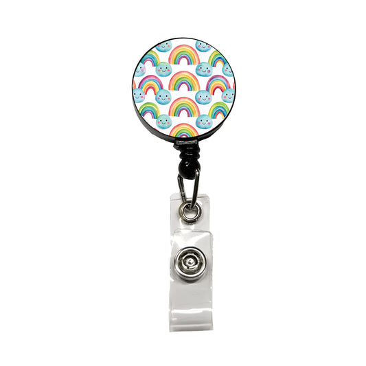 Adorable Smiling Rainbows Clouds Retractable ID Key Card Name Tag Badge Holder with Clip