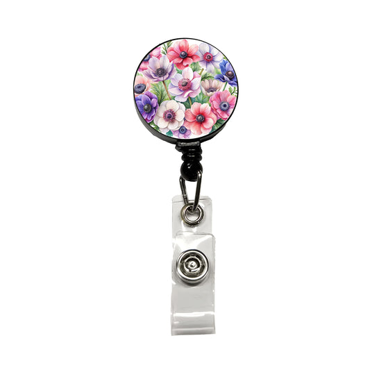 Anemone Flowers Watercolor Retractable ID Key Card Name Tag Badge Holder with Clip
