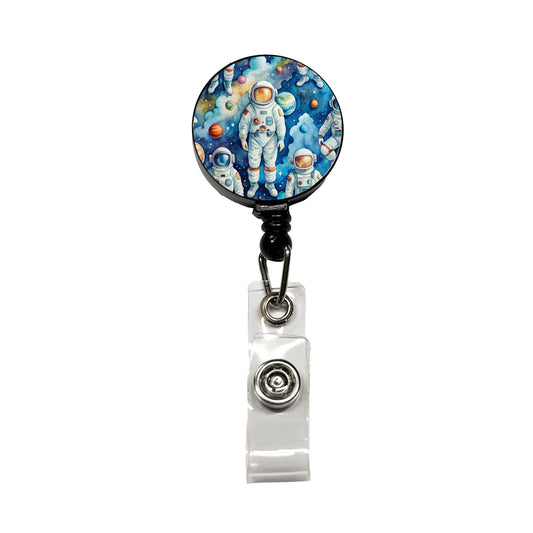 Astronauts In Space Watercolor Retractable ID Key Card Name Tag Badge Holder with Clip
