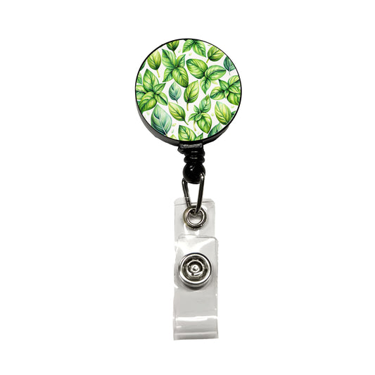 Basil Herbs Watercolor Retractable ID Key Card Name Tag Badge Holder with Clip