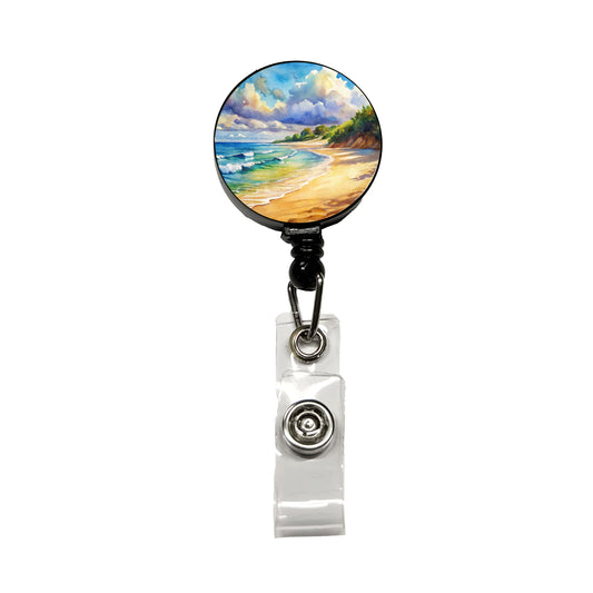 Beautiful Sandy Beach Watercolor Retractable ID Key Card Name Tag Badge Holder with Clip