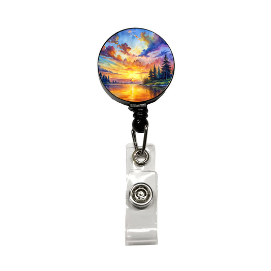 Beautiful Sunrise Watercolor Retractable ID Key Card Name Tag Badge Holder with Clip