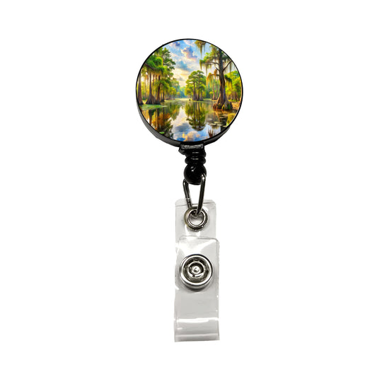 Beautiful Swamp Everglades Watercolor Retractable ID Key Card Name Tag Badge Holder with Clip