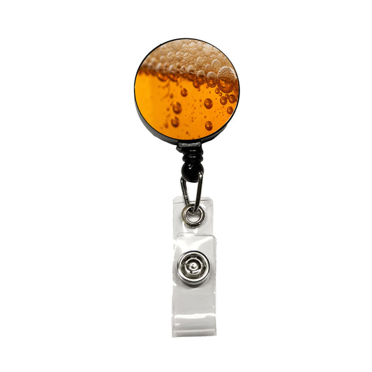 Beer Lager Closeup Foam On Top Funny Retractable ID Key Card Name Tag Badge Holder with Clip