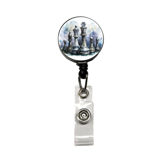 Black And White Chess Pieces Watercolor Retractable ID Key Card Name Tag Badge Holder with Clip