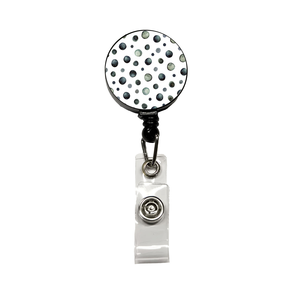 Black Polka Dots Fun White Background Retractable ID Key Card Name Tag Badge Holder with Clip