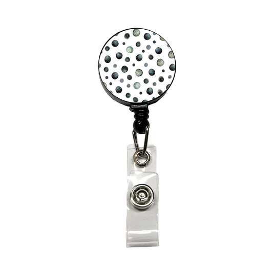 Black Polka Dots Fun White Background Retractable ID Key Card Name Tag Badge Holder with Clip
