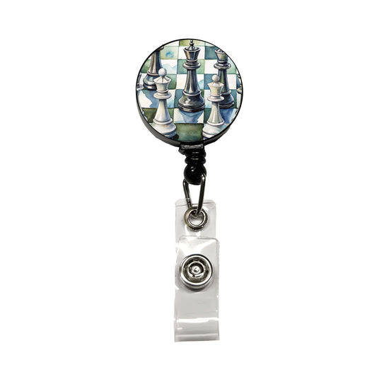 Black White Chess Pieces Watercolor Retractable ID Key Card Name Tag Badge Holder with Clip