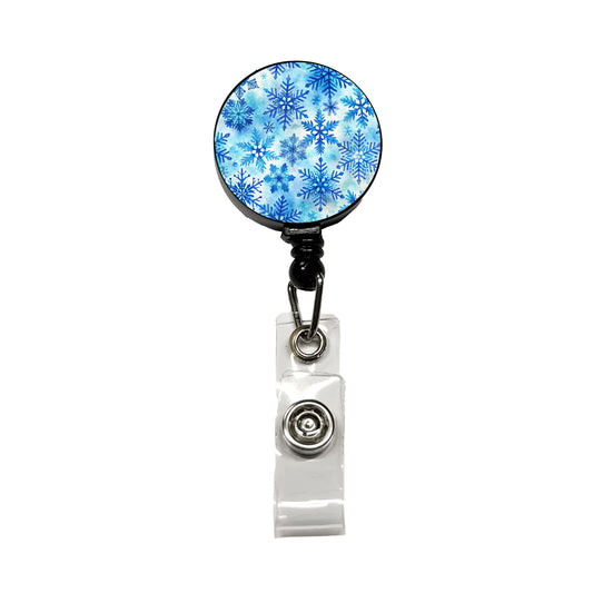 Blue Snowflakes Watercolor Retractable ID Key Card Name Tag Badge Holder with Clip