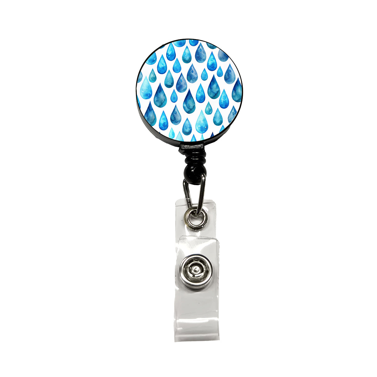 Blue Water Droplets Repeating Retractable ID Key Card Name Tag Badge Holder with Clip