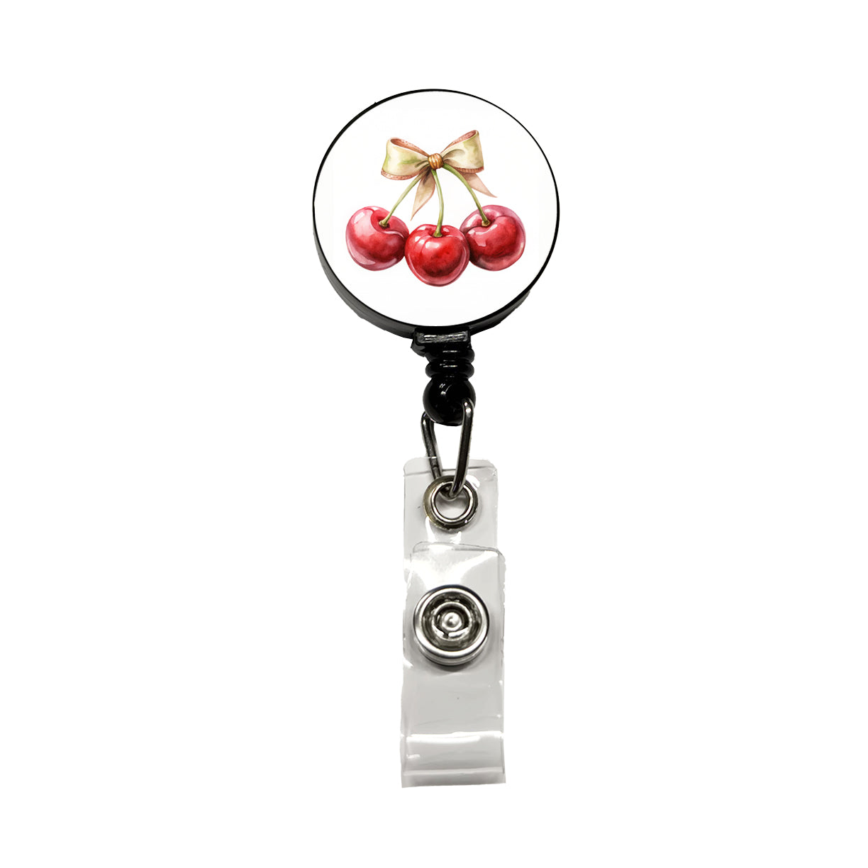 Bow Tied Around Cherries Coquette Retractable ID Key Card Name Tag Badge Holder with Clip