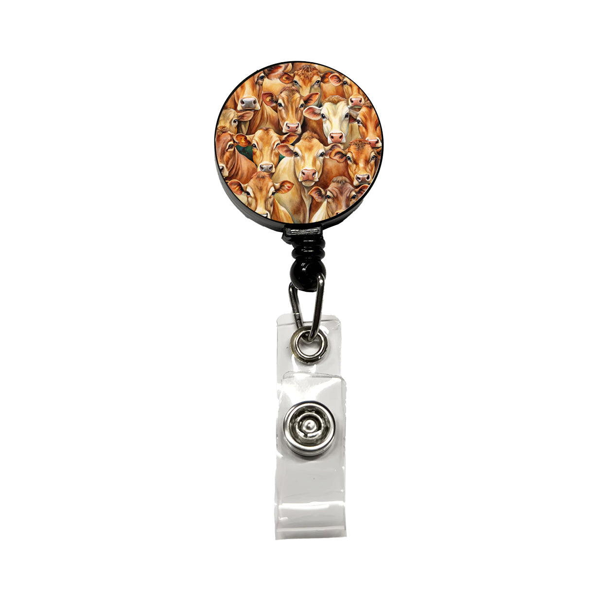 Bunch Of Brown Cow Faces Retractable ID Key Card Name Tag Badge Holder with Clip