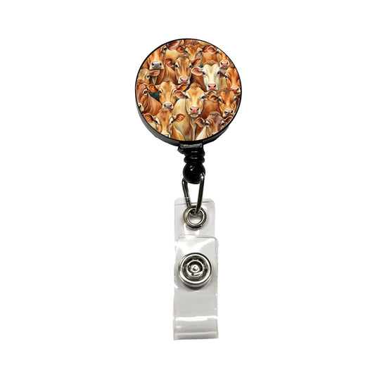Bunch Of Brown Cow Faces Retractable ID Key Card Name Tag Badge Holder with Clip