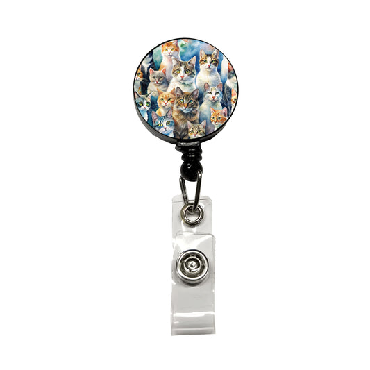 Bunch Of Cats Watercolor Retractable ID Key Card Name Tag Badge Holder with Clip