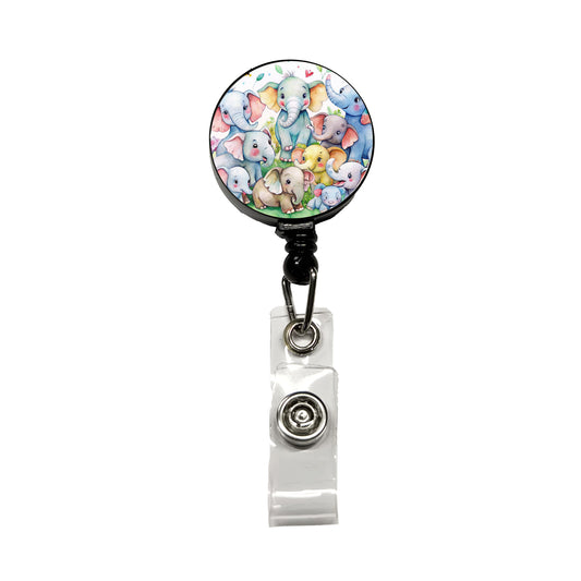Bunch Of Cute Elephants Watercolor Retractable ID Key Card Name Tag Badge Holder with Clip