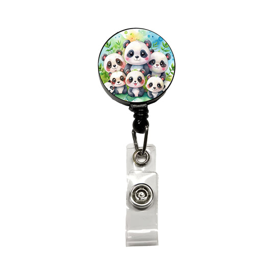 Bunch Of Cute Pandas Watercolor Retractable ID Key Card Name Tag Badge Holder with Clip