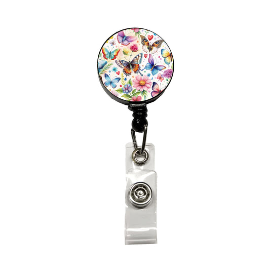 Butterflies Hearts Flowers Beautiful Watercolor Retractable ID Key Card Name Tag Badge Holder with Clip