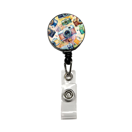 Cameras Retro 35mm Scattered Photographer Photography Watercolor Retractable ID Key Card Name Tag Badge Holder with Clip