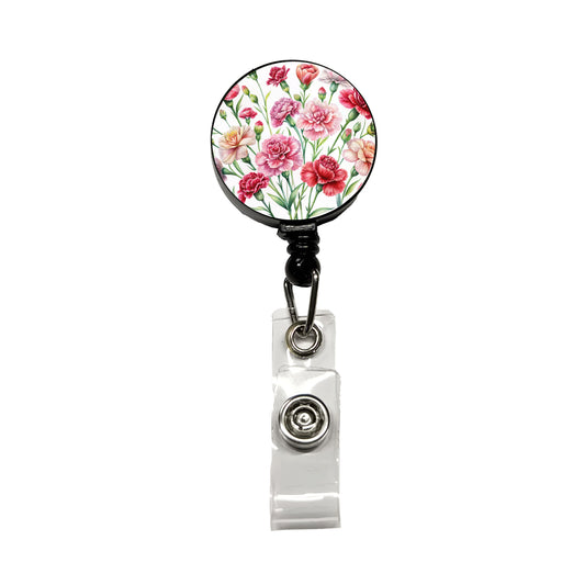 Carnations Flowers Watercolor Retractable ID Key Card Name Tag Badge Holder with Clip