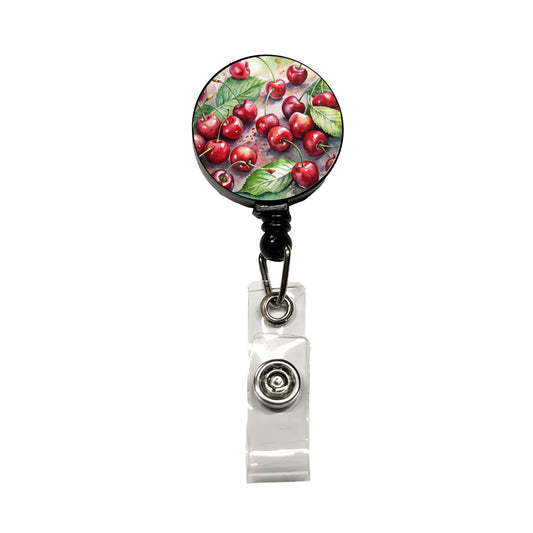 Cherries Fruit Watercolor Retractable ID Key Card Name Tag Badge Holder with Clip