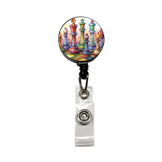 Chess Pieces Colorful Watercolor Retractable ID Key Card Name Tag Badge Holder with Clip