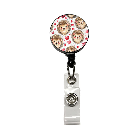 Chibi Hedgehogs And Hearts Watercolor Retractable ID Key Card Name Tag Badge Holder with Clip