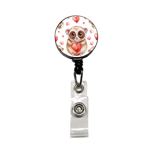 Chibi Slow Loris And Hearts Watercolor Retractable ID Key Card Name Tag Badge Holder with Clip