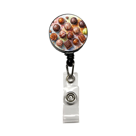 Chocolates Dark Milk Candy Watercolor Retractable ID Key Card Name Tag Badge Holder with Clip