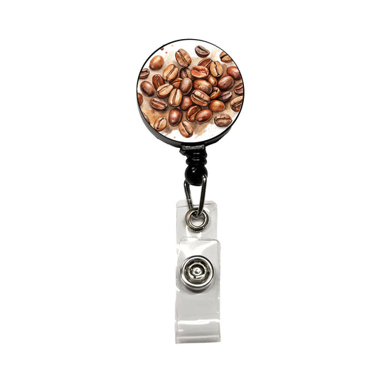 Coffee Beans Watercolor Retractable ID Key Card Name Tag Badge Holder with Clip