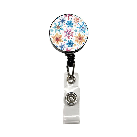 Colorful Snowflakes Winter Retractable ID Key Card Name Tag Badge Holder with Clip