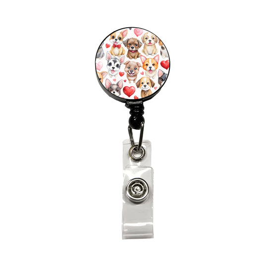 Cute Fun Dogs Hearts Watercolor Retractable ID Key Card Name Tag Badge Holder with Clip