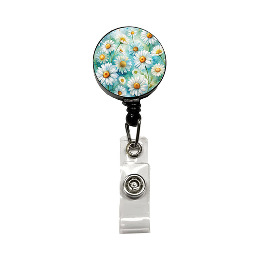 Daisies Daisy Flowers Watercolor Retractable ID Key Card Name Tag Badge Holder with Clip