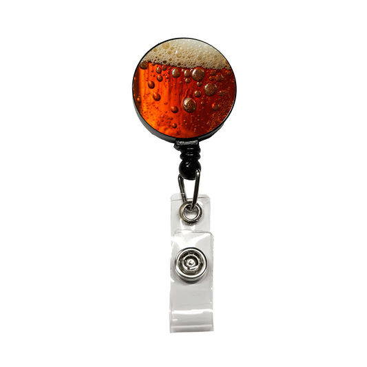 Dark Beer Closeup Foam Top Funny Retractable ID Key Card Name Tag Badge Holder with Clip