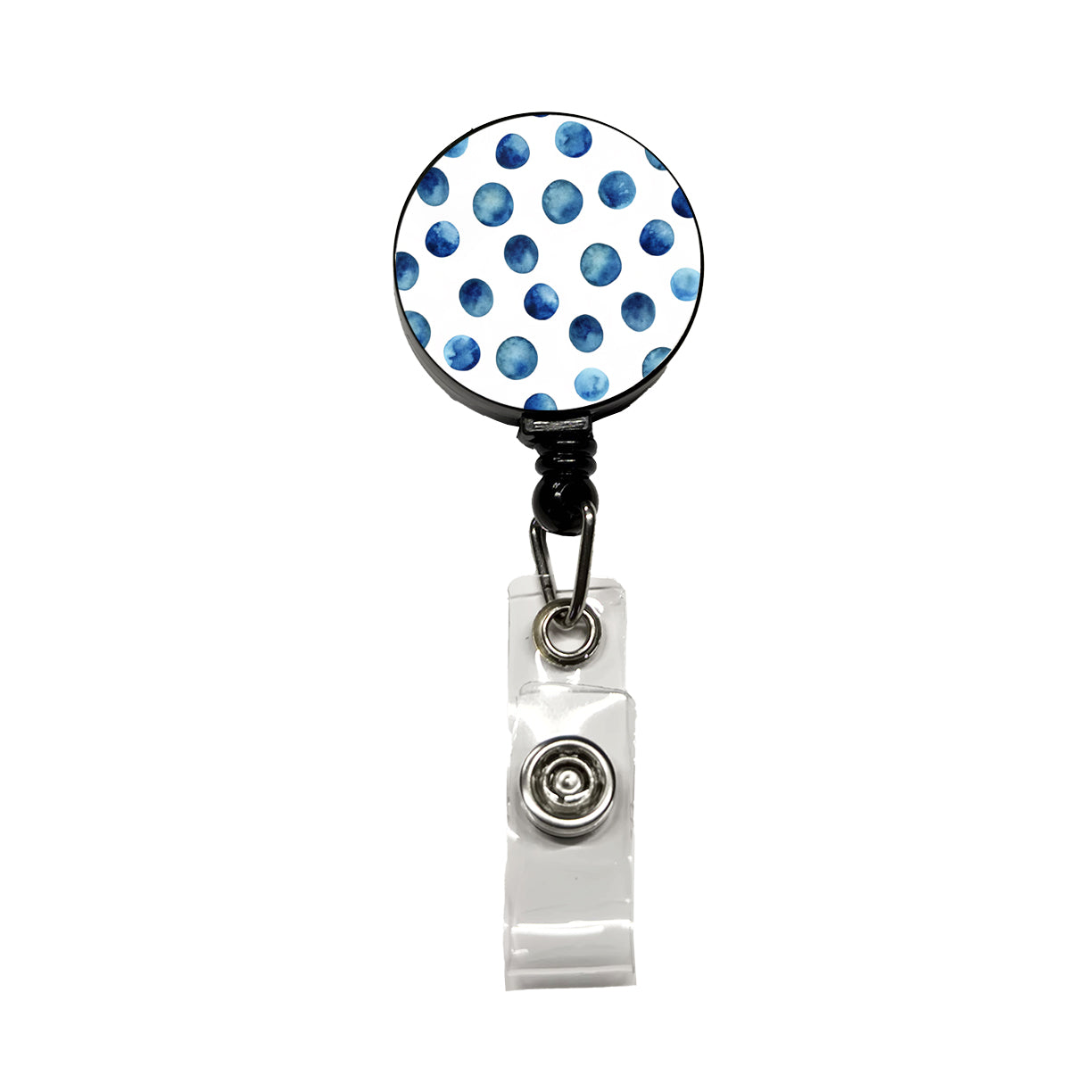 Dark Blue Polka Dots Fun White Background Retractable ID Key Card Name Tag Badge Holder with Clip