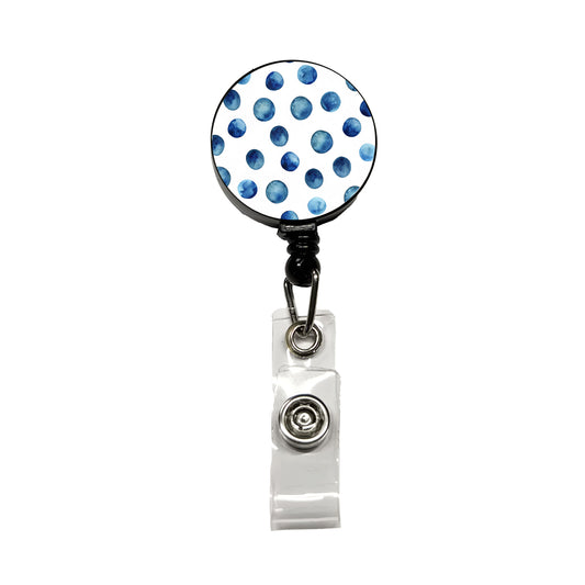 Dark Blue Polka Dots Fun White Background Retractable ID Key Card Name Tag Badge Holder with Clip