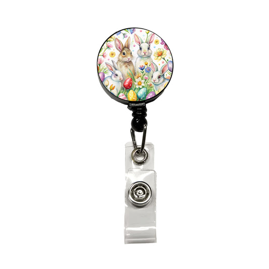 Easter Bunny Rabbit Eggs Flowers Retractable ID Key Card Name Tag Badge Holder with Clip