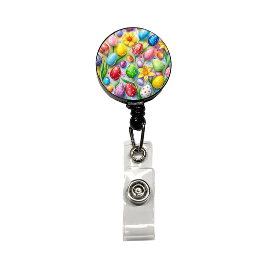 Easter Candy Eggs Flowers Retractable ID Key Card Name Tag Badge Holder with Clip