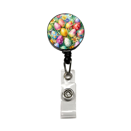 Easter Eggs Flowers Watercolor Retractable ID Key Card Name Tag Badge Holder with Clip