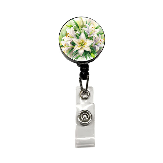 Easter Lily Flowers Watercolor Retractable ID Key Card Name Tag Badge Holder with Clip
